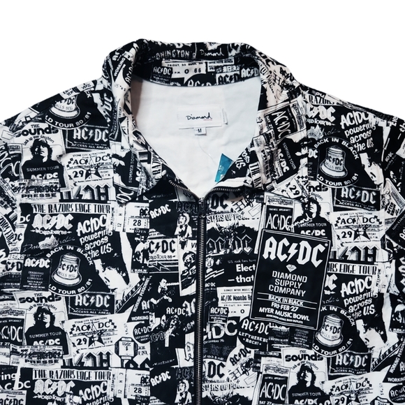 DIAMOND Supply Co. X AC/DC  World Tour Black White Men's All Over Print Jacket - Picture 7 of 16